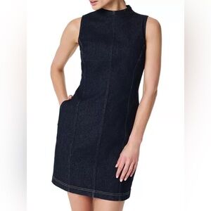 Spanx Dark Wash Denim Seamed Shift Dress 20715R Fitted Flattering Fall